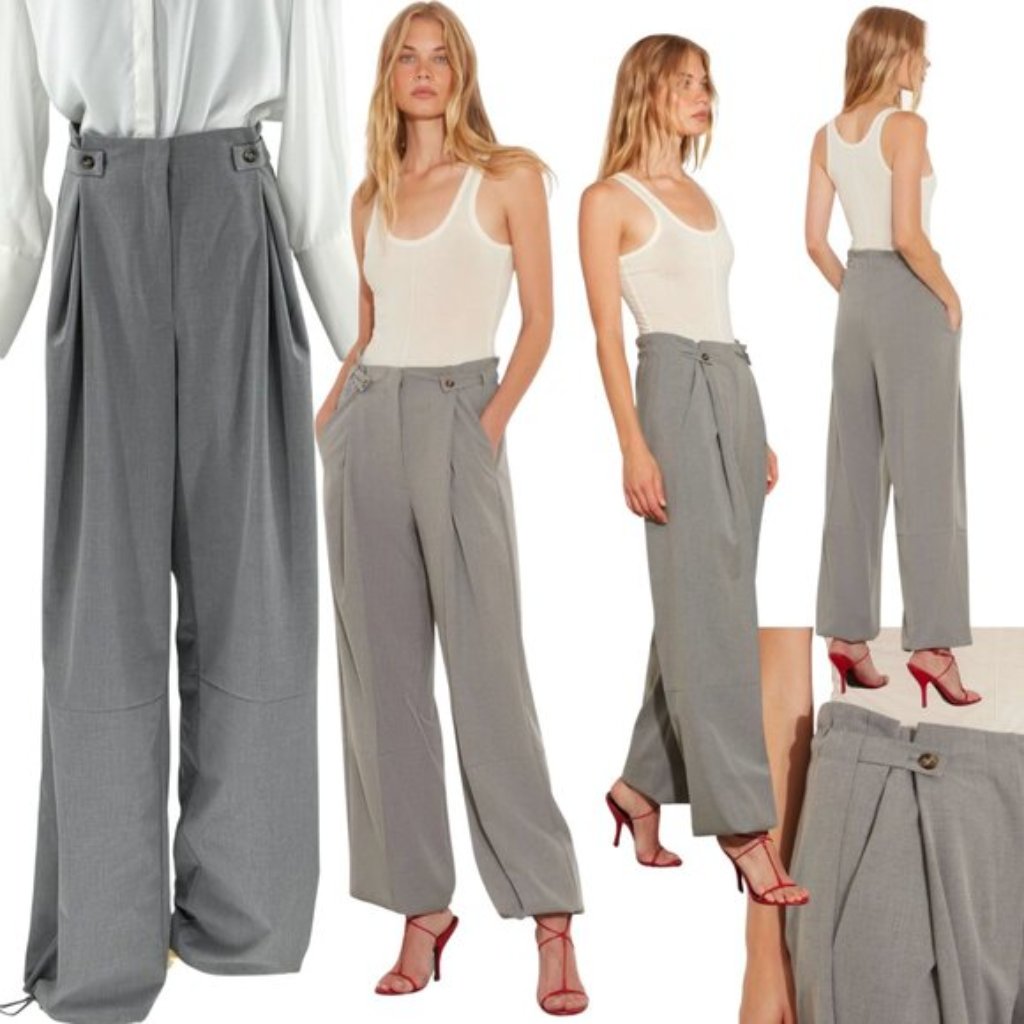 Rat & Boa Nwt Simona Pleated Trouser, Adjustable Drawstring, Grey - Sz M